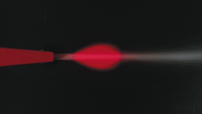 Free aerosol jet RODOS generates a free aerosol jet for analysis in the HELOS laser light beam